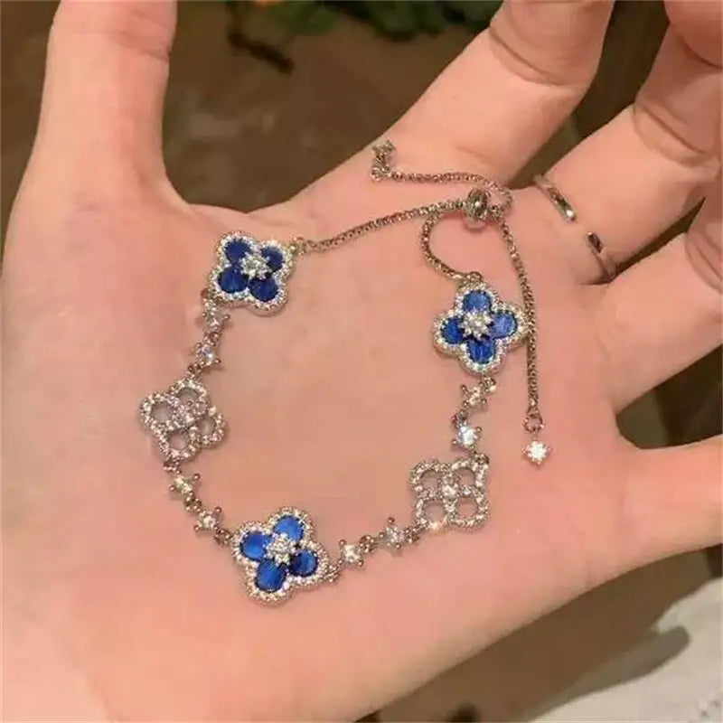 DGTQYQ Cherry Blossom Pink Mother of Pearl Clover Bracelet, Inlaid with Micro Zirconia, Hollowed Out Design Color Lucky Bracelet