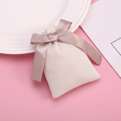 10pcs Beige Velvet Jewelry Packaging Pouches Bags Small Gift Ribbon Drawstring Bags Necklace Bracelet Earrings Storage Bag