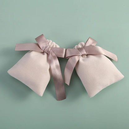 10pcs Beige Velvet Jewelry Packaging Pouches Bags Small Gift Ribbon Drawstring Bags Necklace Bracelet Earrings Storage Bag